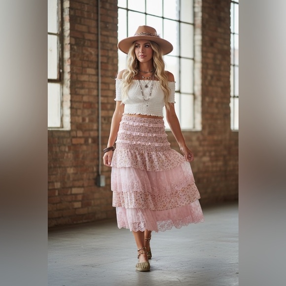 NWT Listicle Floral and Lace Boho Convertible Smocked Dress or Midi Skirt - Picture 5 of 10